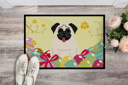 Carolines Treasures  BB6004MAT Easter Eggs Pug Cream Indoor or Outdoor Mat 18x27 Perspective: back