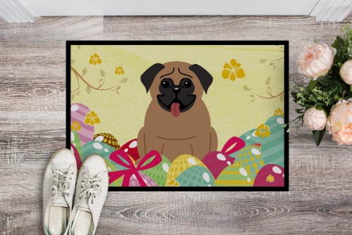 Carolines Treasures BB6005MAT Easter Eggs Pug Brown Doormat 18x27 Perspective: back