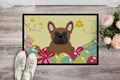 Easter Eggs French Bulldog Brown Indoor or Outdoor Mat 18x27 Perspective: back