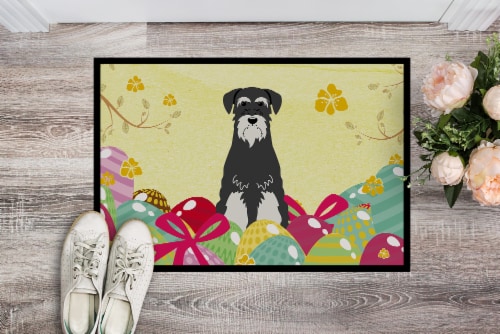 Easter Eggs Standard Schnauzer Salt and Pepper Doormat 18x27 Perspective: back