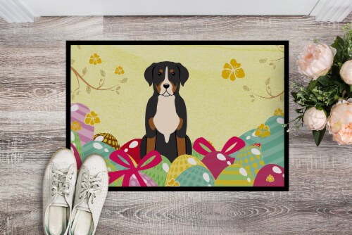Easter Eggs Greater Swiss Mountain Dog Indoor or Outdoor Mat 18x27 Perspective: back