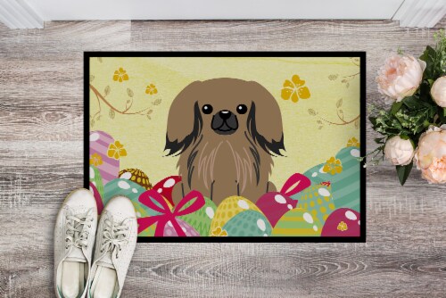 Carolines Treasures BB6102MAT Easter Eggs Pekingese Tan Doormat 18x27 Perspective: back