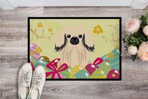 Carolines Treasures BB6106MAT Easter Eggs Pekingese Cream Doormat 18x27 Perspective: back