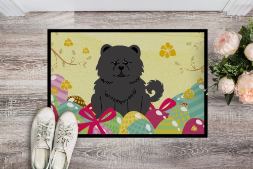 Carolines Treasures BB6143MAT Easter Eggs Chow Chow Black Doormat 18x27 Perspective: back