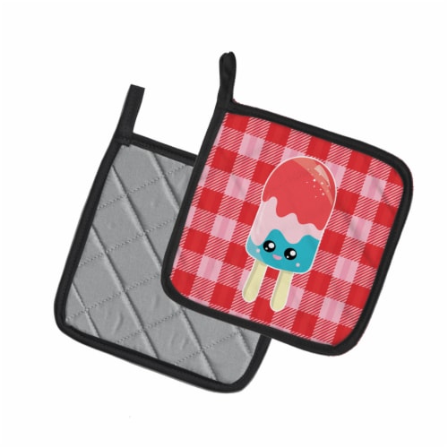Carolines Treasures  BB7067PTHD Ice Pop Popcicle Face Gingham Pair of Pot Holder Perspective: back