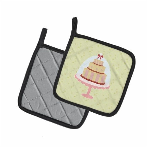 Carolines Treasures BB7305PTHD Decorated Cake on Green Pair of Pot Holders Perspective: back