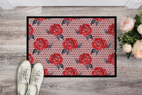 Carolines Treasures BB7513MAT Watercolor Red Roses and Polkadots Doormat 18x27 Perspective: back