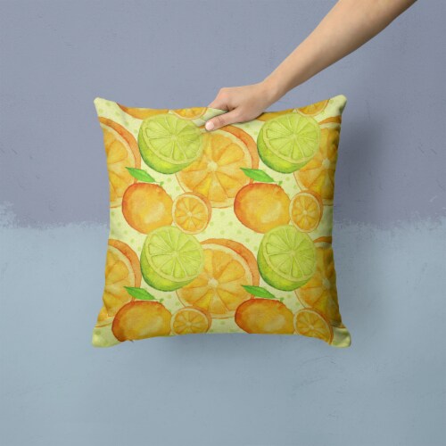 Watercolor Limes and Oranges Citrus Fabric Decorative Pillow Perspective: back