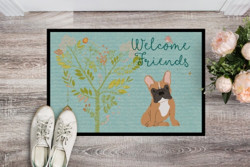 Carolines Treasures BB7633MAT Welcome Friends Fawn French Bulldog Doormat 18x27 Perspective: back