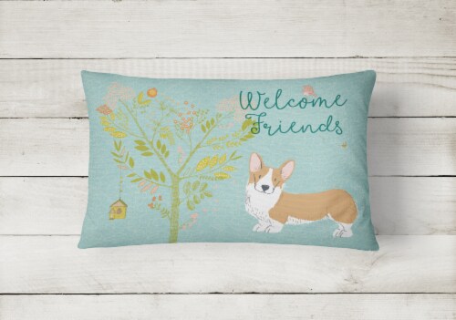 Welcome Friends Pembroke Welsh Corgi Red Canvas Fabric Decorative Pillow Perspective: back