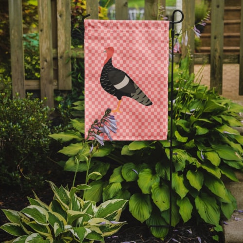 Carolines Treasures  BB7987GF Marragansett Turkey Pink Check Flag Garden Size Perspective: back