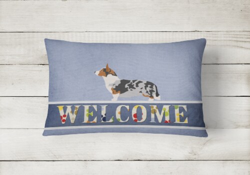 Welsh Corgi Cardigan Welcome Canvas Fabric Decorative Pillow, Blue Perspective: back