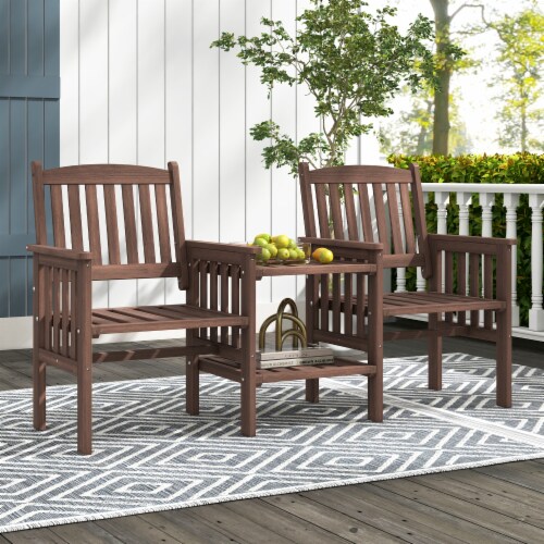 Slickblue Outdoor Fir Wood Loveseat with 2-Tier Side Table and 1.96 Umbrella Hole Perspective: back