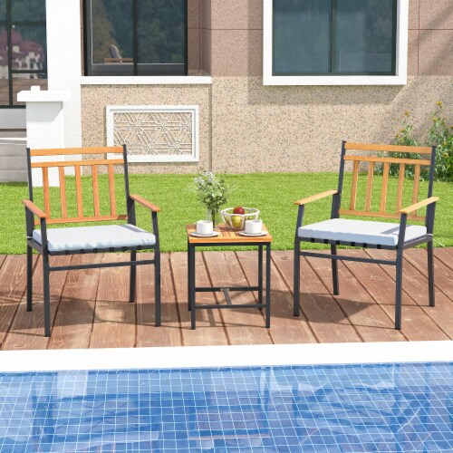 Slickblue Acacia Wood Patio Furniture Set 3 Pieces Outdoor Conversation Set Perspective: back
