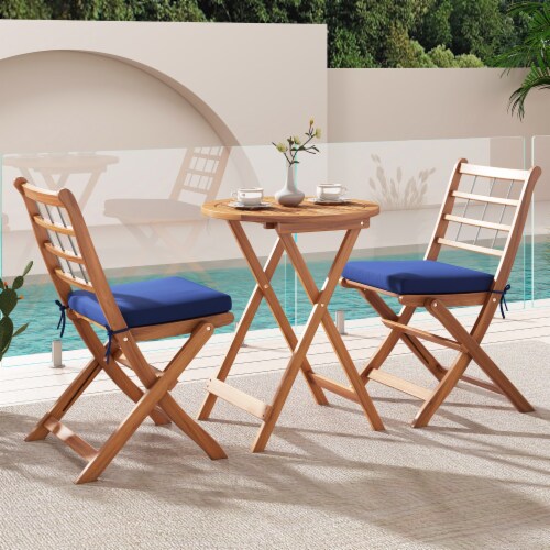 Slickblue Outdoor 3 Piece Acacia Wood Bistro Set with Cushions for Backyard Perspective: back
