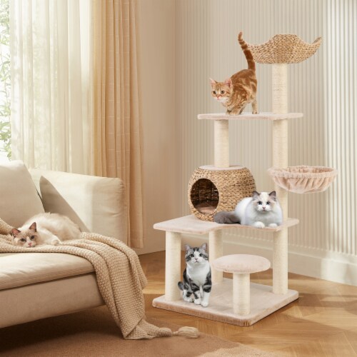 Slickblue 5-Layer Climbing Cat Tree with Sisal Scratching Posts and Washable Cushions Perspective: back