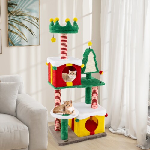 Slickblue Cute Christmas Cat Tree Cat Tower for Indoor Cats with Scratching Posts and Carpet Perspective: back