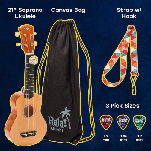 Hola! Music Color Series Soprano Ukulele with Tote Bag, Strap, and Picks, Purple Perspective: back