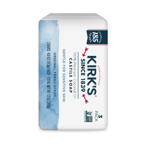 Kirk's® Original Fresh Scent with 100% Premium Coconut Oil for Sensitive Skin Castille Soap Bars Perspective: back