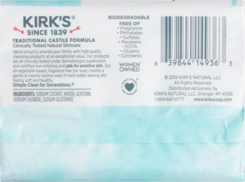 Kirk's® Fragrance Free Gentle Castile Bar Soap Perspective: back
