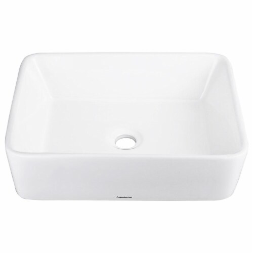 Aquaterior™ 19 x15 x5 Rectangle White Ceramic Porcelain Vessel Sink w/ Pop Up Drain Perspective: back