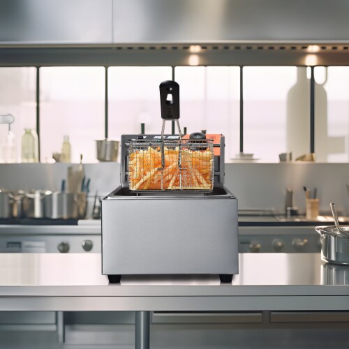 2500W 12L Commercial Electric Deep Fryer Single Tank Stainless Steel French Fry Restaurant Perspective: back
