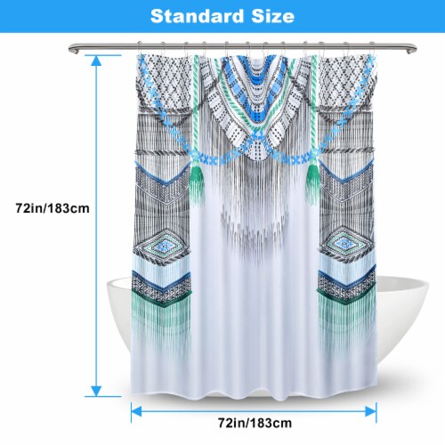 Boho Farmhouse Fabric Shower Curtain 72x72 Inch with Metal Grommet Hooks, white Perspective: back