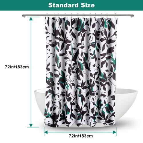 Floral Fabric Shower Curtain 72x72 Inches, with Rust Hooks,Black White Perspective: back