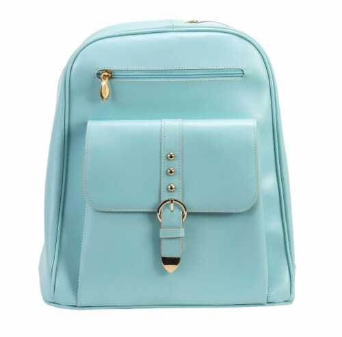 M Series Madison Leather Business Laptop Tablet Backpack - Aqua Blue Perspective: back