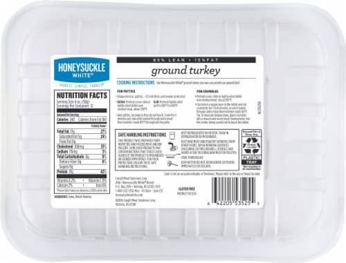 Honeysuckle White® 85% Lean Fat Ground Turkey Tray Perspective: back