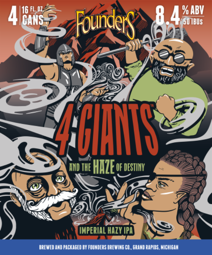 Founders Brewing 4 Giants and The Haze of Destiny Imperial Hazy IPA Craft Beer Perspective: back