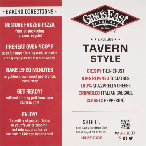Gino's East of Chicago Sausage and Pepperoni Thin Crust Frozen Pizza Perspective: back