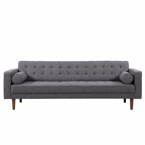 Armen Living Element Mid-Century Modern Sofa in Dark Gray Linen and Walnut Legs Perspective: back