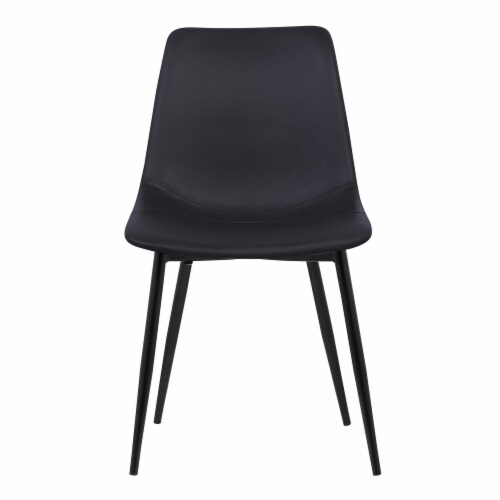 Monte Contemporary Dining Chair in Black Faux Leather with Black Powder Coated Metal Legs Perspective: back