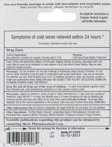 Releev 1 Day Cold Sore Symptom Treatment Perspective: back