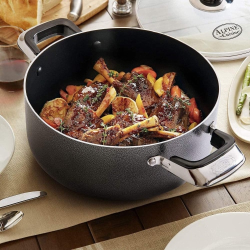 Alpine Cuisine 10 Quart Non-stick Stock Pot with Tempered Glass Lid and  Carrying Handles, Multi-Purpose Cookware Aluminum Dutch Oven for Braising