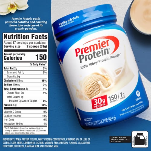 Premier Protein® Vanilla Milkshake Whey Protein Powder Perspective: back