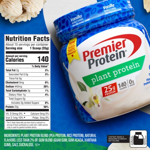 Premier Protein® Vanilla Plant-Based Protein Powder Perspective: back