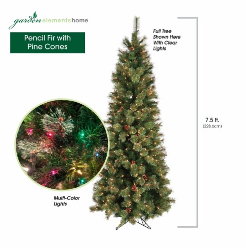 Garden Elements Artificial Pencil Fir Christmas Tree With Pine Cones, Multi-colored, 7.5 Ft Perspective: back