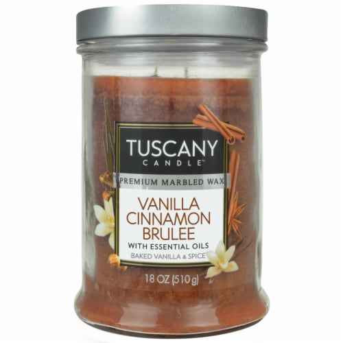 Tuscany Candle™ Marbled Wax Vanilla Cinnamon Brulee Candle Jar Perspective: back