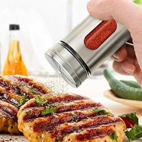 Kitcheniva Stainless Steel Salt And Pepper Shakers Set of 2 Perspective: back