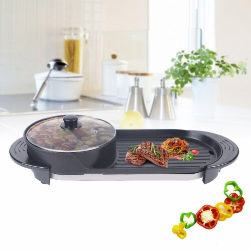 Kitchen 2 in1 Electric Smokeless Grill Hot Pot Barbecue Pan Frying