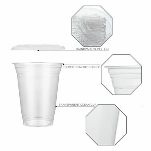 Kitcheniva Disposable Clear Plastic Cups With Flat Lids 16 oz Set