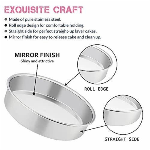 Kitcheniva Stainless Steel Round Layer Cake Baking Pans 8 Set of 3