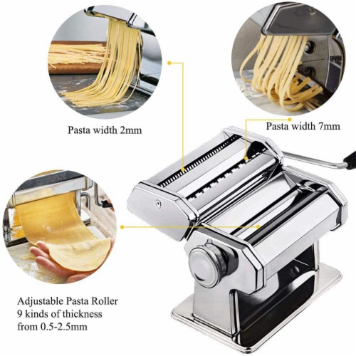 Homemade Pasta Maker Machine, Manual Hand Press with 7 Adjustable Thickness Settings Dough Roller for Fresh Fettuccine, Lasagna, Ravioli and Spaghetti