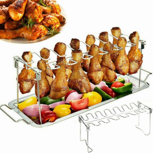 Kitcheniva Stainless Steel Non-Stick Grill Chicken Leg Stand Holder Perspective: back
