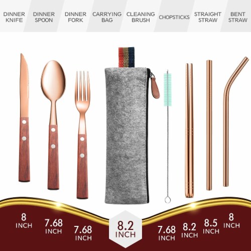 Kitcheniva Reusable Flatware Utensils Set With Carrying Pouch - Rose Gold Perspective: back