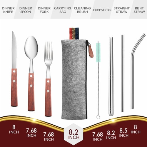 Kitcheniva Reusable Flatware Utensils Set With Carrying Pouch - Silver Perspective: back