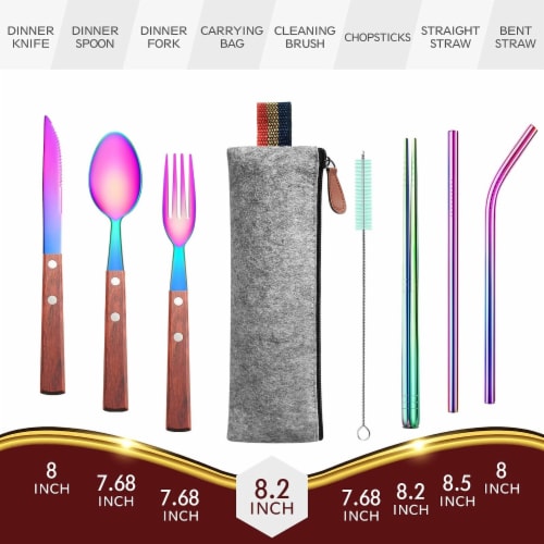 Kitcheniva Reusable Flatware Utensils Set With Carrying Pouch - Rainbow Perspective: back