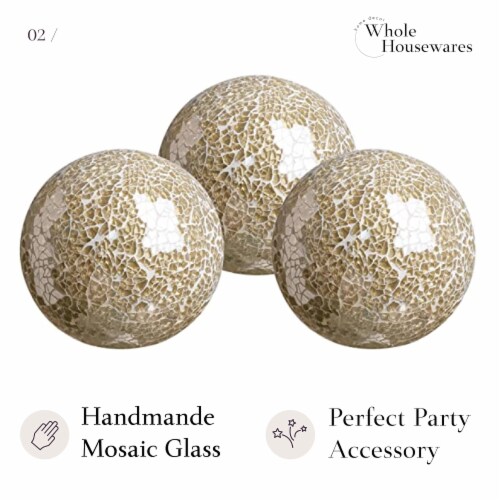 WHOLE HOUSEWARES | Glass Mosaic Orbs | Set of 3 | 4  Diameter | Black Silver Perspective: back